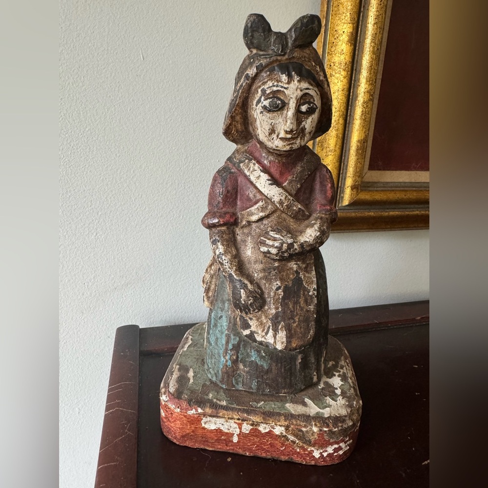 Antique Asian primitive wood carving statue home decor accents